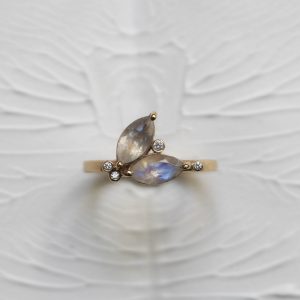 Alice moonstone and diamond ring in 14k solid gold by Coh Jewelry